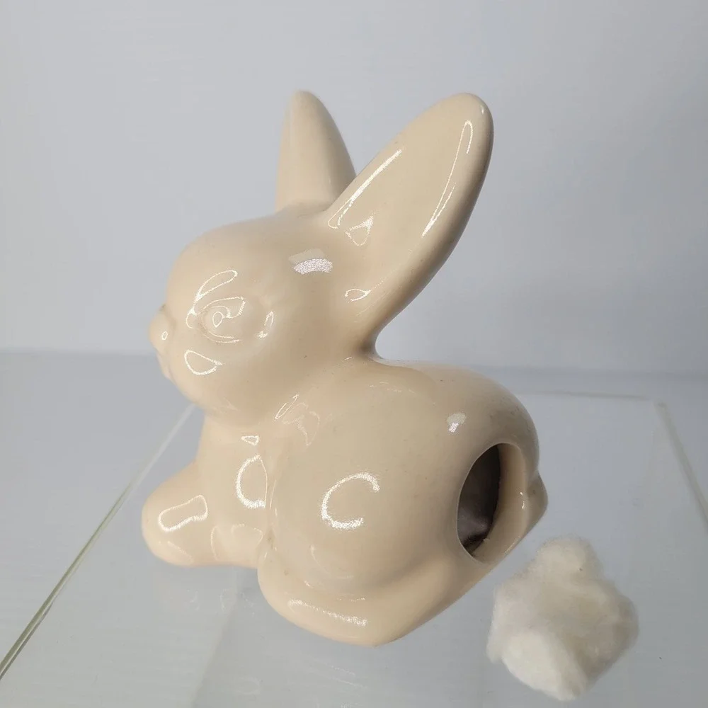 Vintage Ceramic Bunny Rabbit Cotton Ball Dispenser Holder Bathroom Vanity